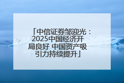 中信证券邹迎光：2025中国经济开局良好 中国资产吸引力持续提升