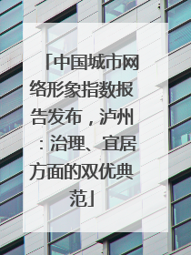 中国城市网络形象指数报告发布，泸州：治理、宜居方面的双优典范