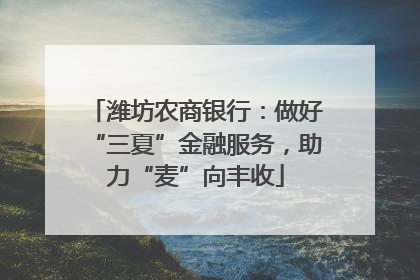 潍坊农商银行：做好“三夏”金融服务，助力“麦”向丰收